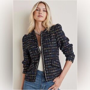 Venus | Navy Blue Multicoloured Rhinestone Bedazzled Blazer Jacket